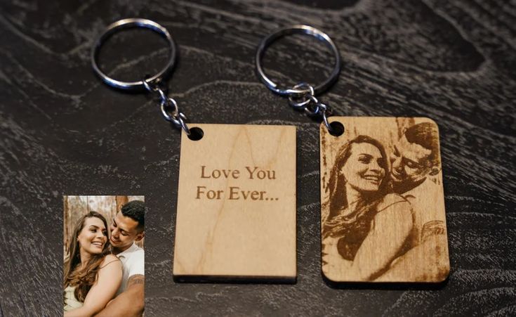 Custom Wood Picture Keychains - Engraved Photo Gifts